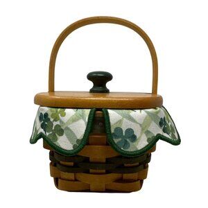Longaberger Shamrock Basket 1999 Handwoven Wood With Lid & Fabric Liner